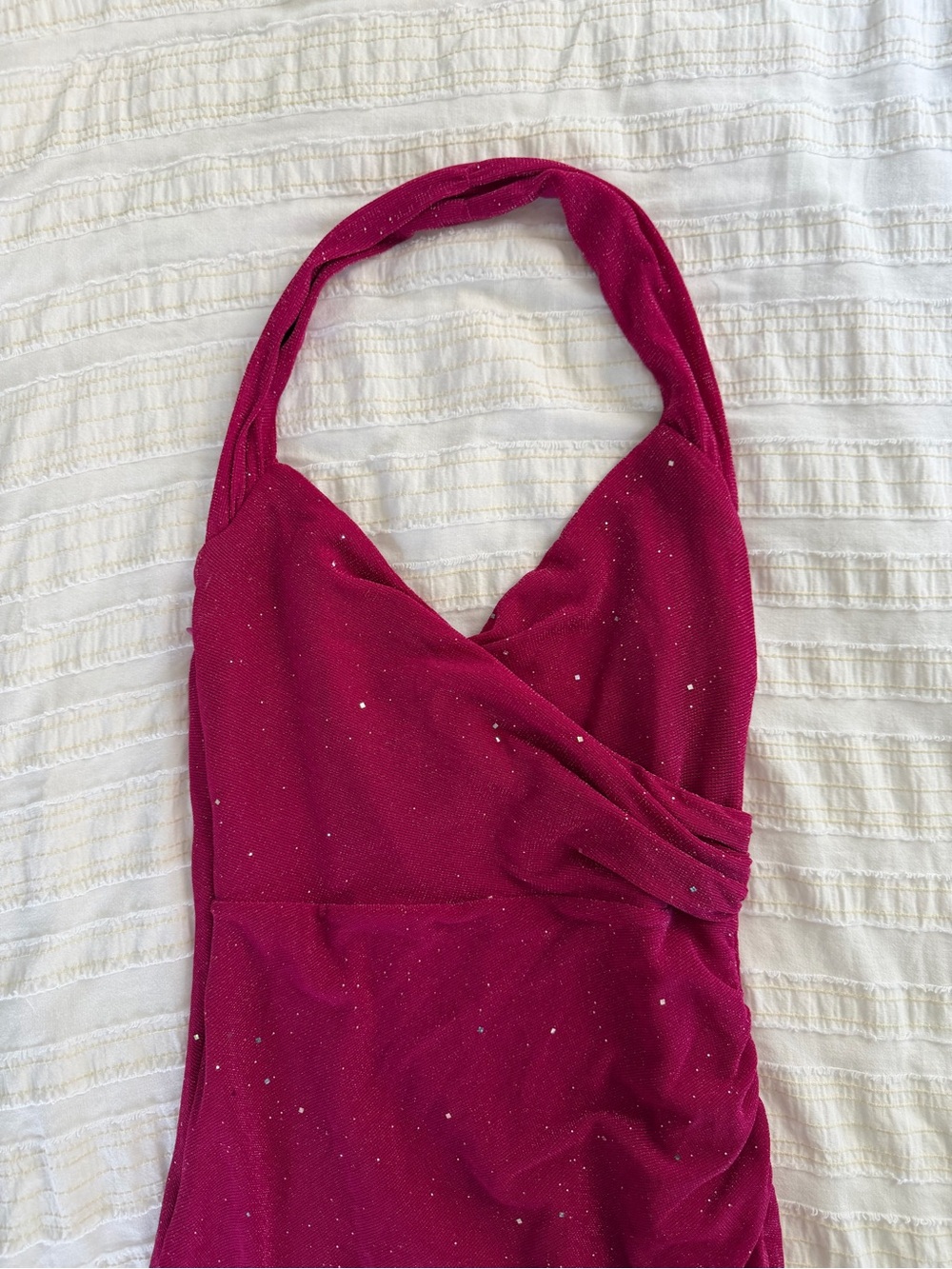 Hello Molly Burgundy Glitter Halter Maxi Dress Asymmetrical Size XS